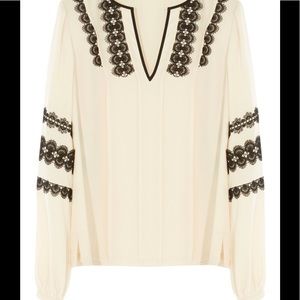 Karen Millen Women’s Long Sleeve Cream Lace Vintage Boho Blouse Size 2 or XS